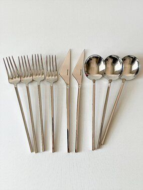 9 Pc Golden Bell 18/10 Stainless Steel Flatware Modern Forks Knives Spoons